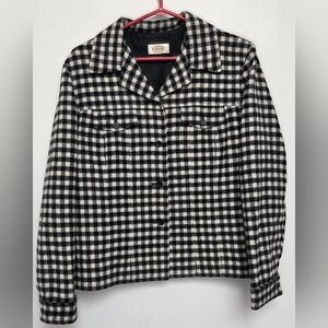 Talbots 90s Gingham Plaid Classic Black & White Women's Sz M Barn Pocket Jacket